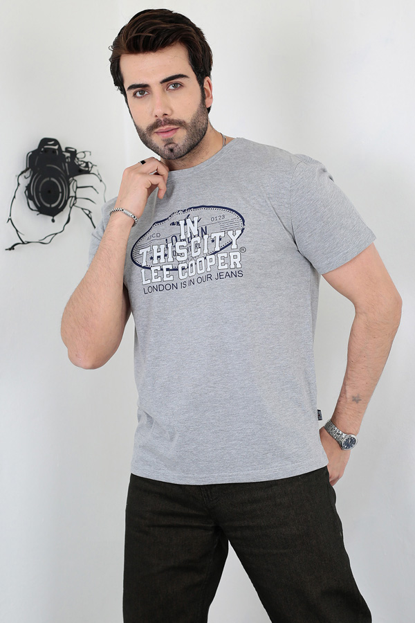 Unisex Oversize Baskılı Gri T-Shirt